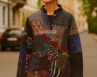 Handmade Silk Quilted Patchwork Jacket | Boho Style Wearable