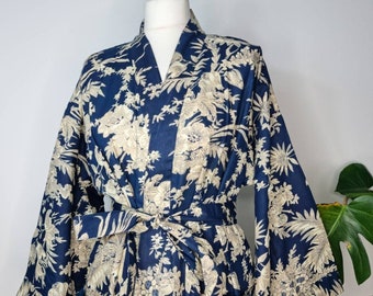 Cotton kimono Robes, Bird print Kimono, Soft and comfortable Bath robes, wrap dress, House Coat Robe light weight