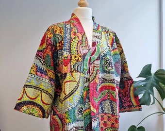 Israil print kantha kimono robe, quilted kimono, handmade kimono robe, gift for her