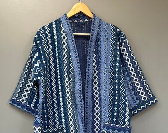 CONSEGNA ESPRESSA Giacca kimono Kantha da donna con stampa floreale in cotone, vestaglia da donna da spiaggia invernale