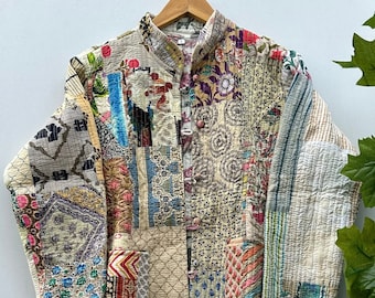 Vestes en patchwork faites main, manteau veste d'hiver fait main en coton indien, veste de style bohème, veste courte matelassée kantha unisexe