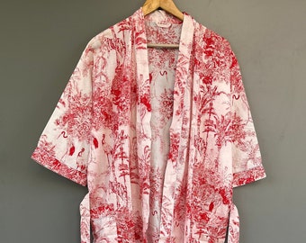 Vestaglia Kimono in cotone, vestaglia da damigella d'onore con stampa a blocchi, indumenti da notte estivi, taglia unica