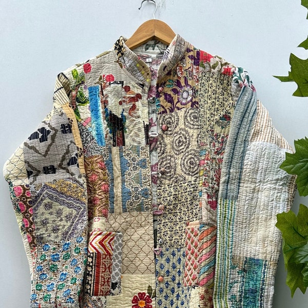 Handmade Patchwork Jackets, Indian Cotton Handmade Winter Jacket Coat, Bohemian Style Jacket, Unisex Short Quilted Kantha Jacket