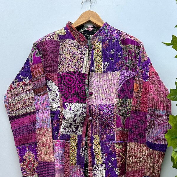 Womens Patchwork Jacket|Vintage Colourful Printed Outerwear | Loose Fit Boho Relaxed Coat | Autumn Fashion | Retro Quilted Floral Print|gift