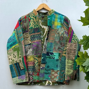 Womens Patchwork Jacket|Vintage Colourful Printed Outerwear | Loose Fit Boho Relaxed Coat | Autumn Fashion | Retro Quilted Floral Print|gift