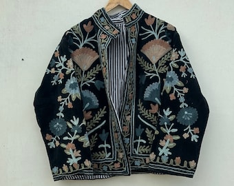 Handmade Velvet Vintage Suzani With Pocket Winter Short Jacket | Boho Jacket | Bomber Jacket | Winter Warmed Coat | Gift For Her