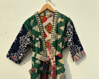 Coton fait main imprimé femmes kantha kimono veste tunique peignoir indien tenue de nuit robe kimono