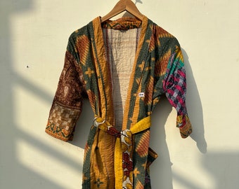 veste sari faite main vintage, taille unique, unique en son genre, veste Kantha vintage, tissu vintage, veste Kantha indienne, veste hippie