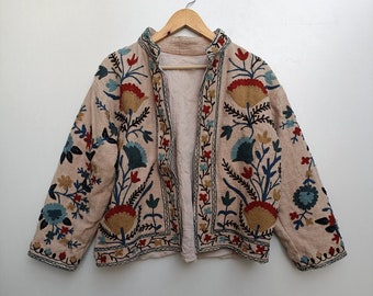 Hand Embroidered Short Suzani Jacket Classical Jacket Robe TNT  Suzani Jacket