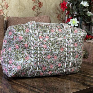 Große Baumwoll Weekender Reisetasche, Handgemachte Gesteppte Stoff Reisetasche, Block Gedruckt Reisetaschen, Handgepäck Tasche, Taschen für Frauen,