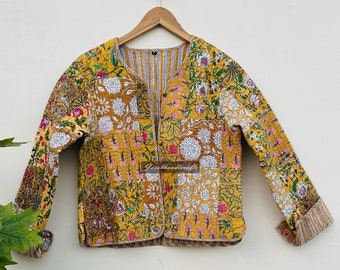 Vestes patchwork faites à la main, manteau de veste d’hiver fait à la main en coton indien, veste de style Boho, veste Kantha matelassée courte unisexe