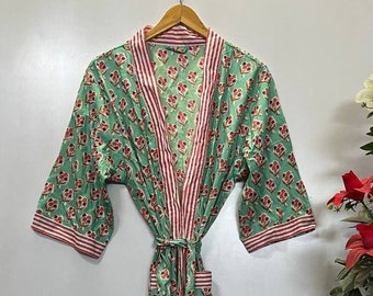 Robe kimono de demoiselle d'honneur en coton fait main à imprimé floral taille unique