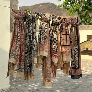 Hand Block Bagru Print Beach Sarongs Soft Voile Fabric Summer Pareo Lot