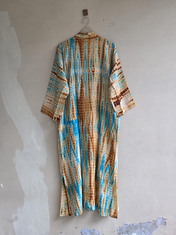 Crepe Silk Kimono Robe – Vintage Sari Fabric, Long Boho Nightwear