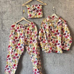 Ensemble de pyjama court 100 % coton indien Ensemble de pyjama shorty Ensemble de pyjama de mariée pour filles Ensemble de pyjama pour femmes avec pochette en coton
