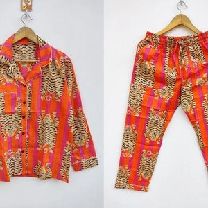 Tropical Cotton Pajama Set Women’s Nightwear Pants and Shirt Summer Set