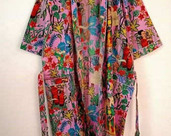 Peignoir Frida Khalo, Robe de chambre, Cadeau unique, Robe de demoiselle d'honneur, Robe de chambre kimono, Vêtements d'intérieur