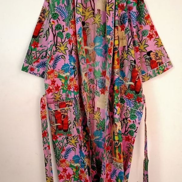 Frida Khalo Robe, Dressing Gown, Unique Gift, Bridesmaid Dress, Kimono Dressing Gown, Loungewear