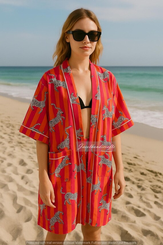 Vestaglia Kimono in cotone, vestaglia da damigella con stampa a