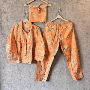 Floral Print Cotton Pajama Set: Bohemian Block Print PJs