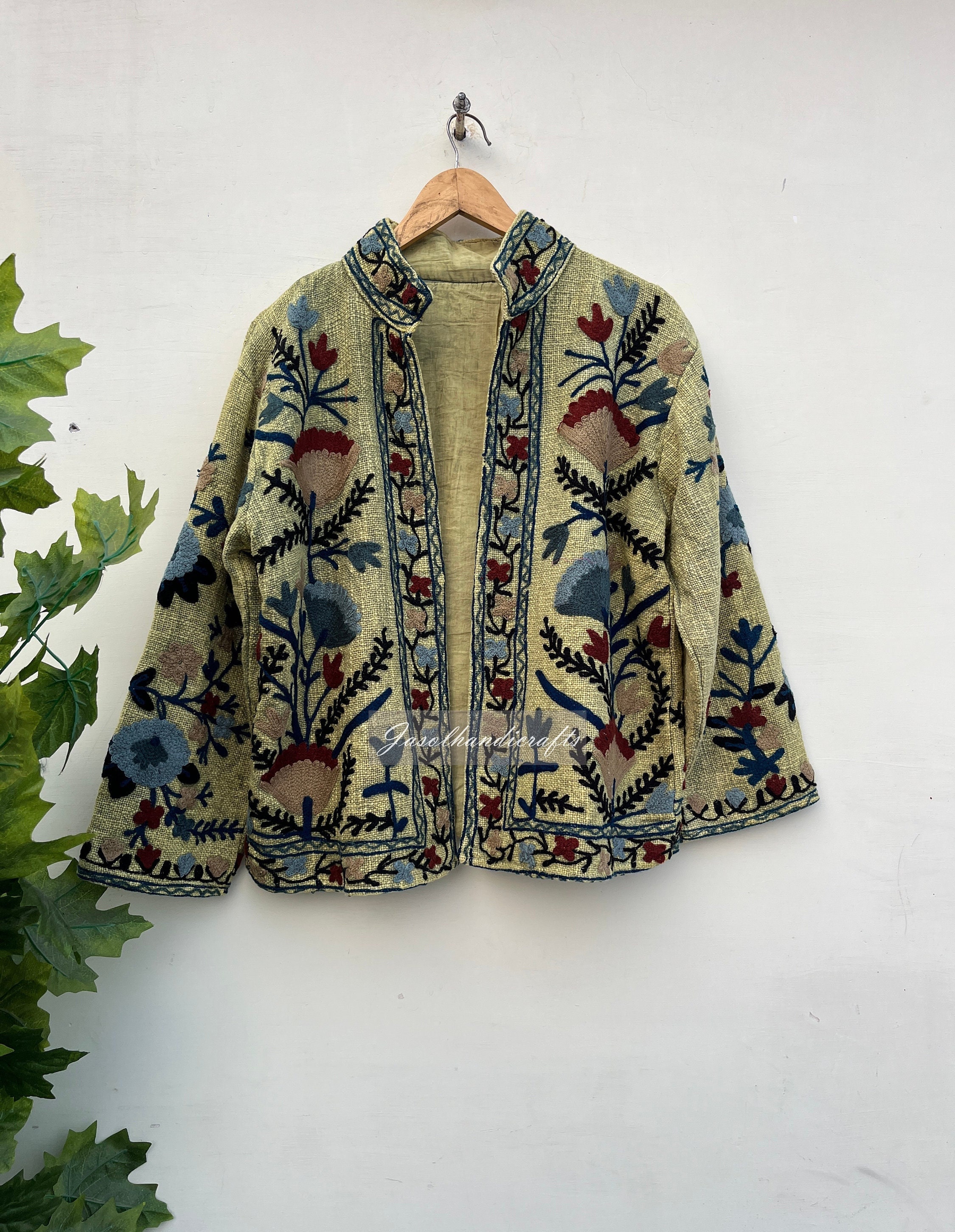 Suzani Embroidery WinterWear Jacket Womens Coat Quilted Jacket Ethnic Unisex Coat, Suzani Short Quilted Jacket