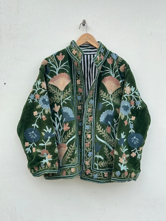 Velvet Suzani Hand Embroidered Short Jacket | Autumn Winter Boho 