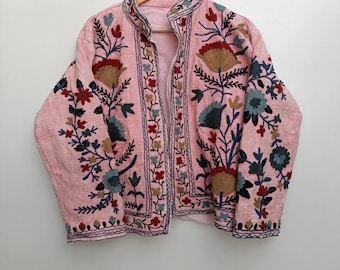 Handmade Suzani Embroidery Jacket | Cotton Boho Coat | Floral Stitch Work | Artisan Outerwear for Women | Colorful Ethnic Style
