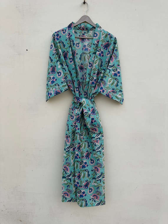 Robe quimono de algodão feminino Envoltório boho artesanal