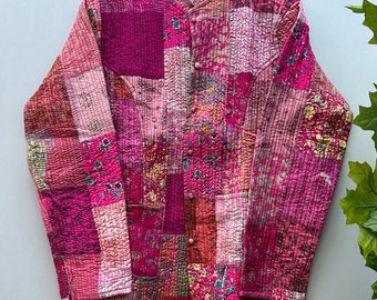 Handmade Patchwork Jacket, Hand Stitched Silk Patchwork Jacket, Silk Sari Kantha Coat, Short Jacket