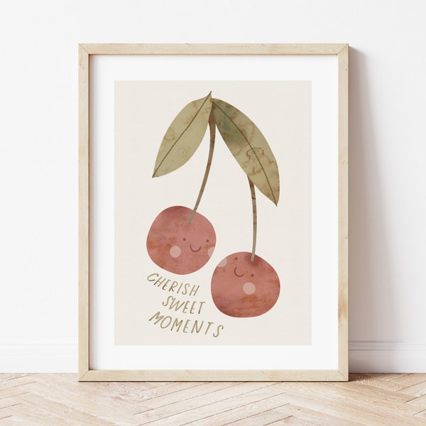 Cherry Art For Girl's Room Digital Prints For Playroom Posters For Toddlers Cherry Themed Watercolor Artwork Inspirational Posters for Kids