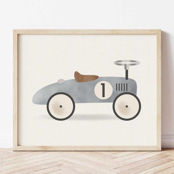 Watercolor Cars Artwork For Kids' Room Digital Prints For Playroom Steel Blue Boys' Room Decor Vintage Toy Race Car For Boys' Bedroom Prints