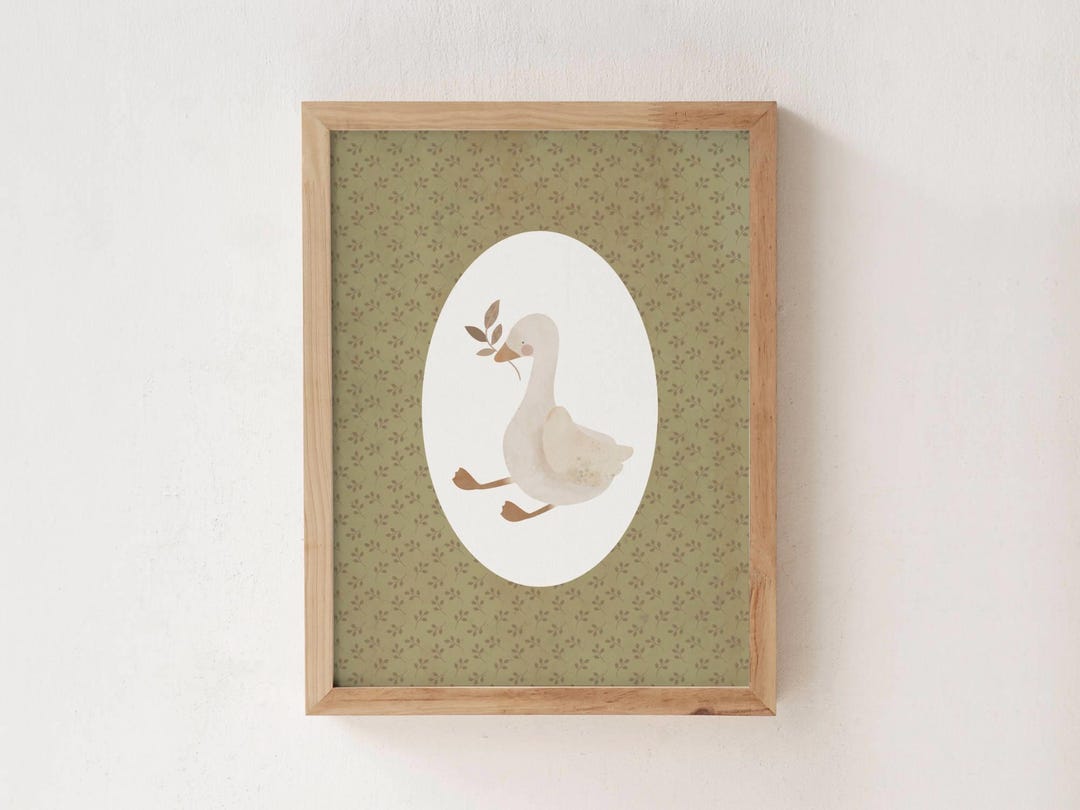 Antique Storybook Goose, Olive Nursery Decor, Silly Goose Poster ...