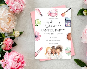 Printable Girls Pamper Party Invitation Template, Spa Birthday Party Invitation, Glam, Makeup Pamper Party, Invite, Girls Editable Invite