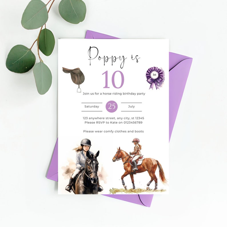 Printable Horse Riding Birthday Party Invitation Template, Horseback Riding Party Invitation
