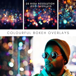 Bokeh Colour Lights Overlays for Photo Editing, Coloured Bokeh Digital Effect for Photoshop, Coloured Light Texture Package for Photography