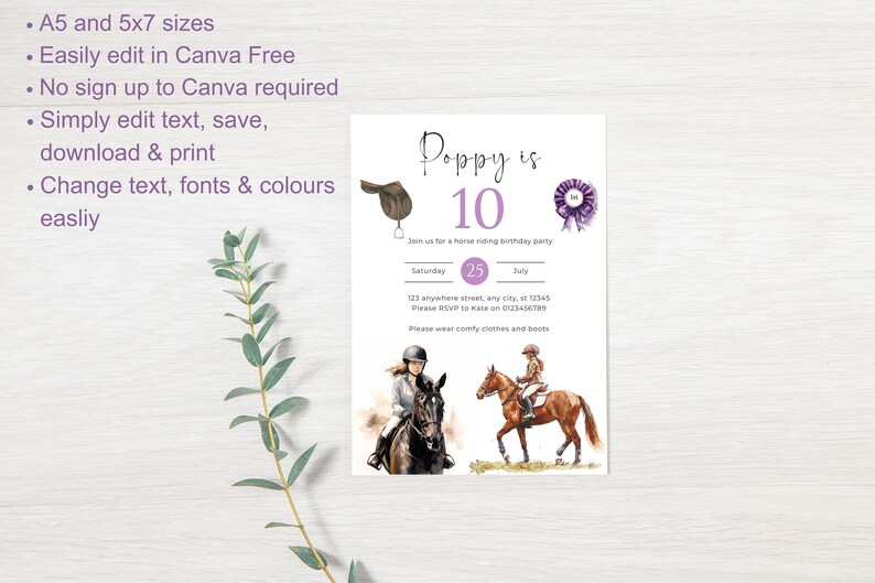 Printable Horse Riding Birthday Party Invitation Template, Horseback Riding Party Invitation