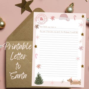 Carta a Papá Noel, Carta a Papá Noel Imprimible, Carta a Papá Noel para niños, Carta de Navidad a Papá Noel, Lista de deseos de Navidad Imprimible Linda Carta Rosa