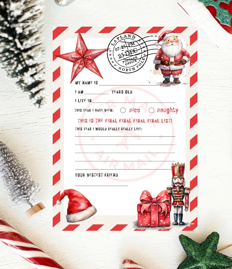 Letter to Santa Printable for Kids to Fill In, A4 Sized and US Letter ...