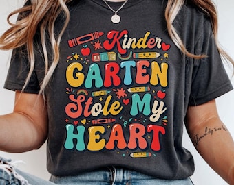 Kindergarten Teacher Shirt, Kinder Garten Stole My Heart Retro Classroom Tee