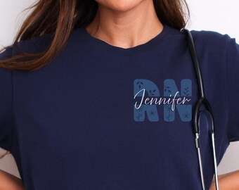 Personalized RN Floral Script Name Shirt, Registered Nurse Medical Tee
