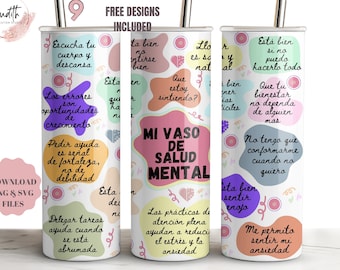 Mental Health Spanish Tumbler Wrap: Affirmations PNG SVG (Digital Download)