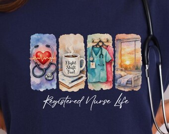Registered Nurse Shirt, Nurse Life Graphic Tee, RN Night Shift Nurse T-Shirt
