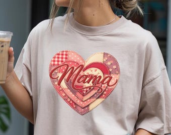 Retro Mama Tshirt, Vintage Patchwork Heart Tee, Trendy Mom Shirt, Mothers Day Shirt