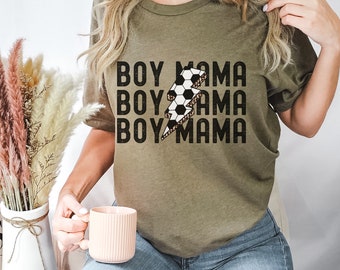 Boy Mama Soccer Shirt, Game Day Tee for Mom, Sports Mama T-Shirt, Lightning Bolt Graphic Top