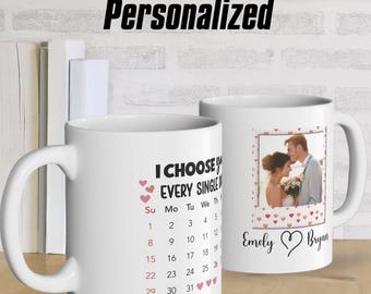 Personalized Photo Mug with Calendar – Anniversary Valentine Couple Coffee Mug