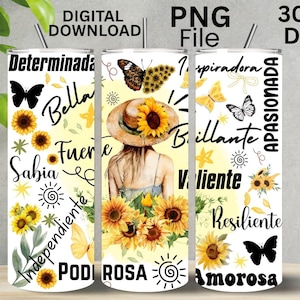 Sunflower Spanish Affirmation Tumbler Design: 20oz Skinny Sublimation PNG File