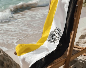 Garifuna Flag Beach Towel | Black White Yellow Garifuna Pride Towel | Central America Caribbean Heritage Gift | Pool Beach Travel Towel