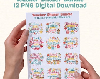 Teacher Sticker Bundle Printable | 12 Classroom Quote Stickers | Digital Download