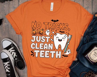 Funny Halloween Dentist T-Shirt: No Tricks, Just Clean Teeth