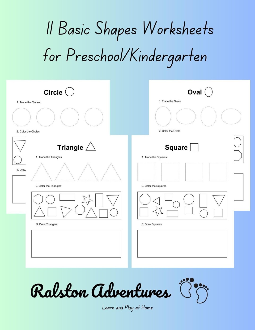 Basic Shapes Worksheets for Preschool or Kindergarten. - Etsy
